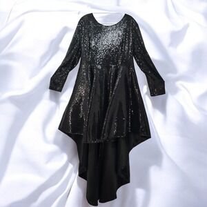 Eien Sequin Dress Gown Party Cocktail Hi-Lo Long Sleeve Woman 2XL Black, Glamour